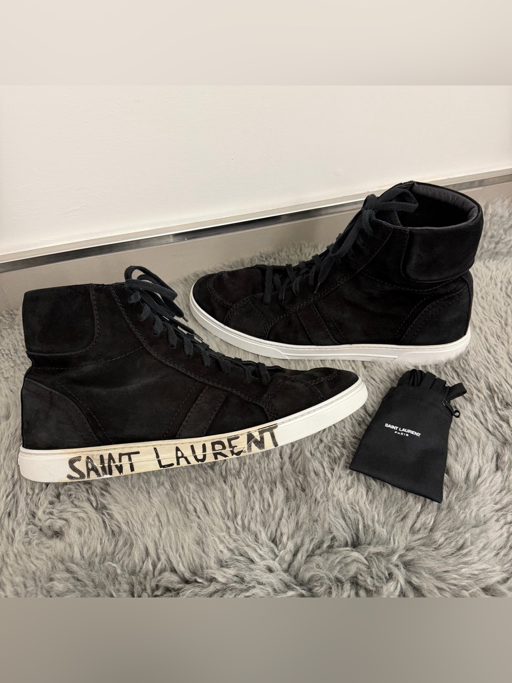 Saint Laurent Joe Black Suede Mid-Top Sneakers – Men’s EU 44 / US 11